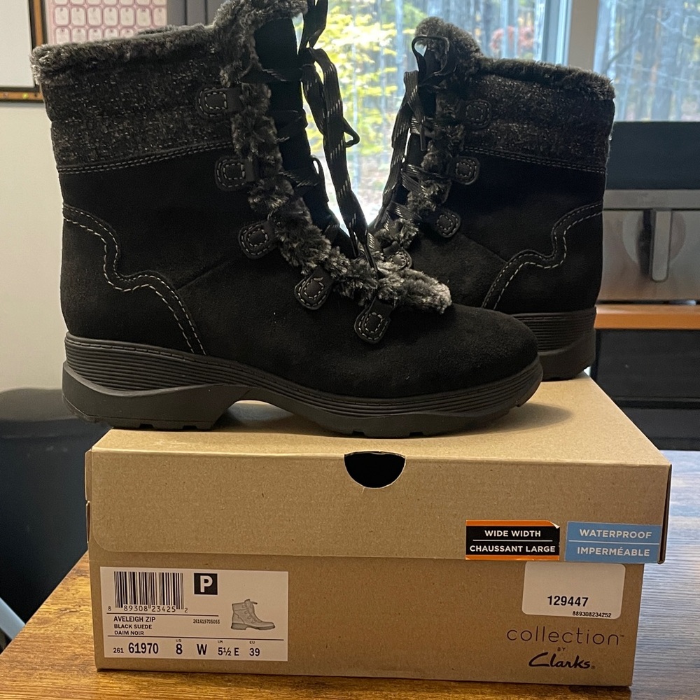 Clarks Women's Black Suede Waterproof Boots
